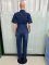 Slim fit elastic short sleeved small toe washed denim jumpsuit