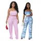 Sexy suspender top, slim fit, micro flared pants, fashionable printed two-piece set without pockets