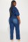 Slim fit elastic short sleeved small toe washed denim jumpsuit