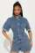 High elastic short sleeved loose washed denim jumpsuit