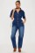 Slim fit elastic short sleeved small toe washed denim jumpsuit