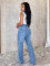 Fashionable distressed pearl chain decorated jeans