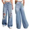 Fashionable and personalized ripped and versatile straight leg wide leg pants