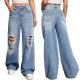 Fashionable and personalized ripped and versatile straight leg wide leg pants