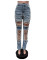 Fashionable distressed pearl chain decorated jeans