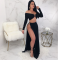 Side Split Stella Sexy Hoop Details Long Dress Set