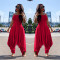 Solid color sexy suspender Harlan pants jumpsuit