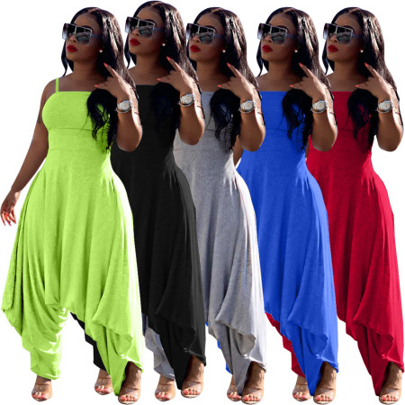 Solid color sexy suspender Harlan pants jumpsuit