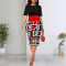 Fashionable digital printed round neck short sleeved women's dress