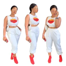 Fashion and casual positioning printed vest and pants set