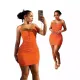Solid color hot diamond neck tie low waisted dress