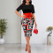 Fashionable digital printed round neck short sleeved women's dress