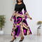 Fashionable digital printed round neck long sleeved women's dress