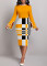 Fashionable digital printed speaker sleeve white collar women's dress