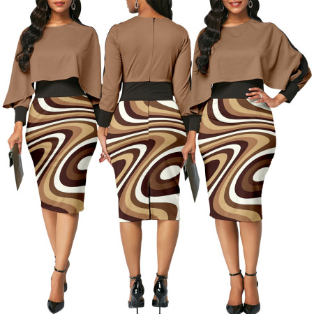 Fashionable digital printed long sleeved women's dress