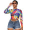 Sexy and fashionable digital printed long sleeved women's top