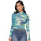 Sexy and fashionable digital printed long sleeved women's top