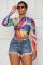 Sexy and fashionable digital printed long sleeved women's top