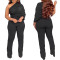 Solid color irregular shoulder single sleeve pleated jumpsuit