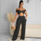 Solid color chest hugging top and wide leg pants set for women's clothing, two-piece set