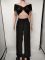 Solid color chest hugging top and wide leg pants set for women's clothing, two-piece set