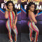 Sexy digital printed striped backless hanging neck jumpsuit