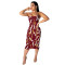 Sexy chain printed back hollow suspender dress