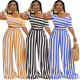 Fashion navel striped wide leg pants two-piece set