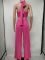 Solid color chest hugging top and wide leg pants set for women's clothing, two-piece set