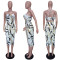 Sexy chain printed back hollow suspender dress