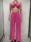 Solid color chest hugging top and wide leg pants set for women's clothing, two-piece set