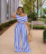 Fashion navel striped wide leg pants two-piece set
