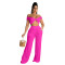 Solid color chest hugging top and wide leg pants set for women's clothing, two-piece set