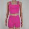 Solid color crop top shorts set, yoga workout two-piece set