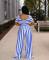 Fashion navel striped wide leg pants two-piece set