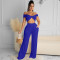 Solid color chest hugging top and wide leg pants set for women's clothing, two-piece set