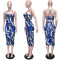 Sexy chain printed back hollow suspender dress