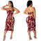 Sexy chain printed back hollow suspender dress