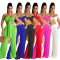Solid color chest hugging top and wide leg pants set for women's clothing, two-piece set