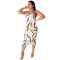 Sexy chain printed back hollow suspender dress