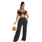 Solid color chest hugging top and wide leg pants set for women's clothing, two-piece set