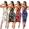 Sexy chain printed back hollow suspender dress