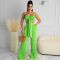 Solid color chest hugging top and wide leg pants set for women's clothing, two-piece set