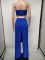 Solid color chest hugging top and wide leg pants set for women's clothing, two-piece set