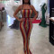 Sexy digital printed striped backless hanging neck jumpsuit