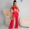 Solid color chest hugging top and wide leg pants set for women's clothing, two-piece set