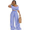 Fashion navel striped wide leg pants two-piece set