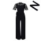 Sexy lace lace hollow short sleeved strap high waist wide leg foreign trade jumpsuit