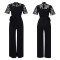 Sexy lace lace hollow short sleeved strap high waist wide leg foreign trade jumpsuit