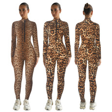 Long sleeved printed jumpsuit for European and American fashionable women's clothing